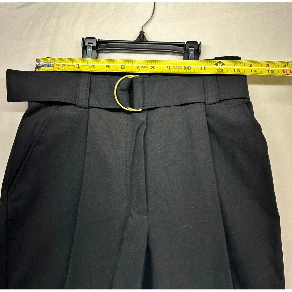 ALC Black High Waisted Belted Tapered Trousers Gold D-Ring Pleated Pants Size 2